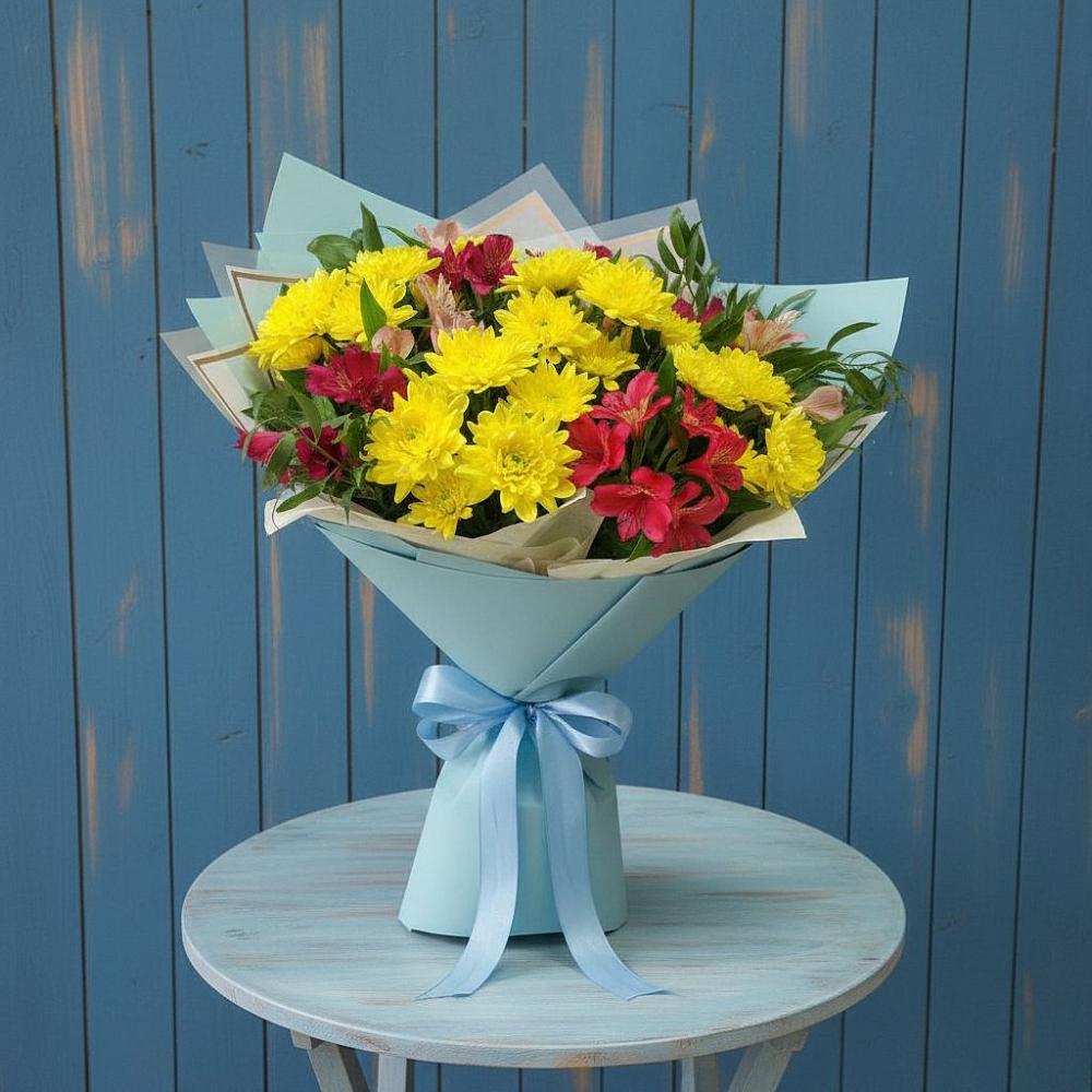 Букет цветов из: Альстромерии и Хризантемы в Варениковском