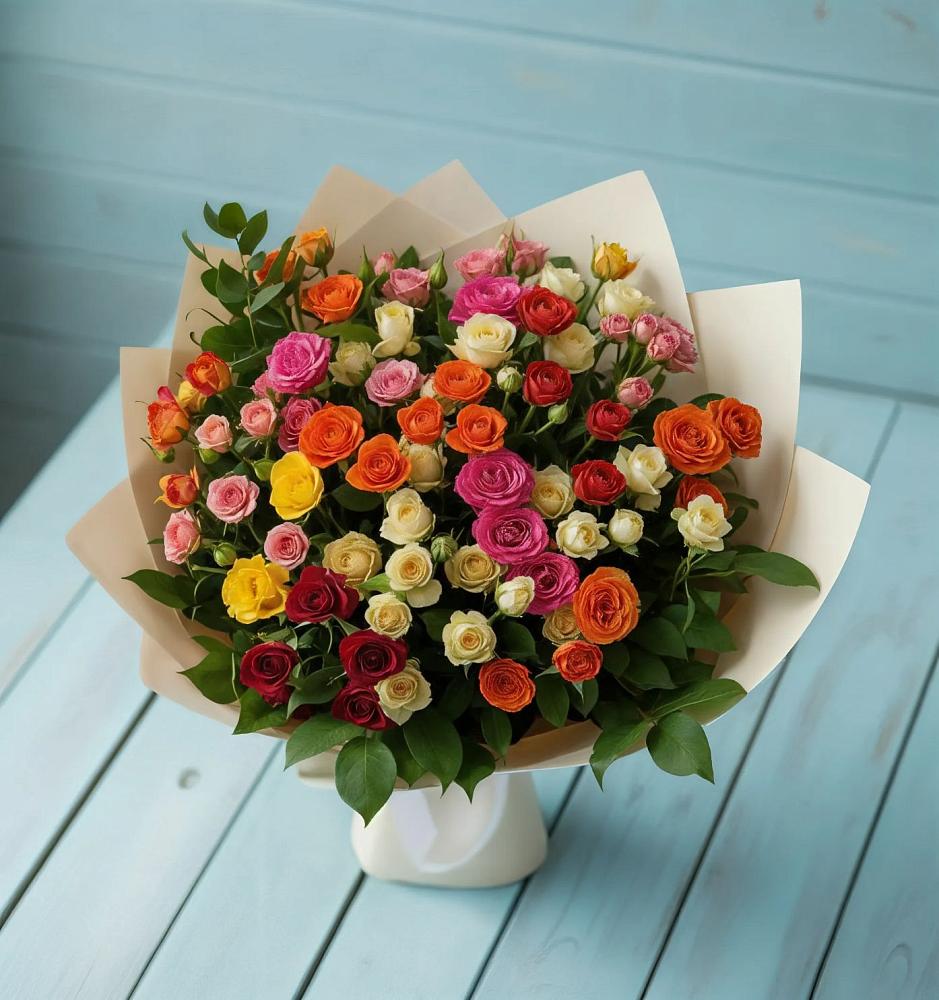 Букет Микс из разноцветных кустовых роз в Варениковском