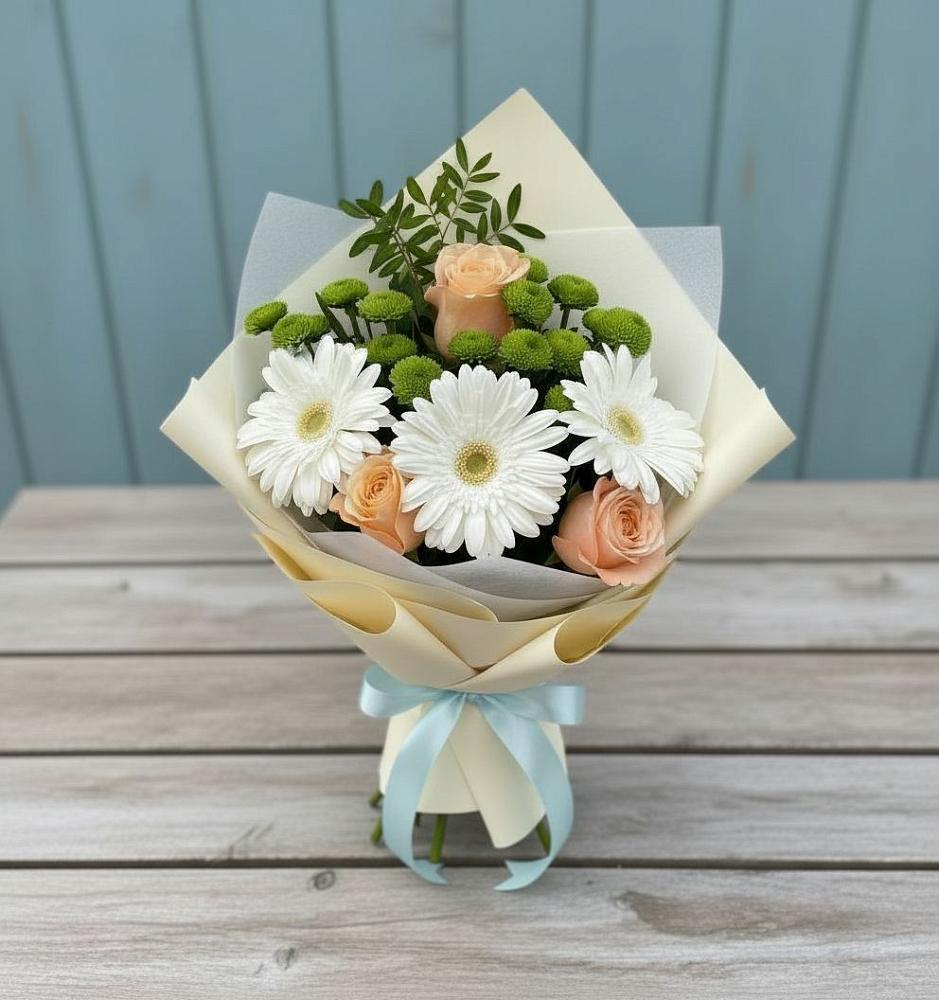 Букет цветов из: Герберы, Розы и Хризантемы в Варениковском