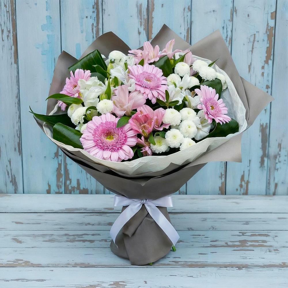 Букет цветов из: Герберы, Альстромерии и Хризантемы в Варениковском